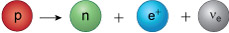 A proton is converted into a neutron plus a positron and an electron neutrino