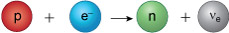 A proton plus an electron is converted into a neutron and an electron neutrino